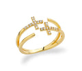 Adjustable Double Cross Ring with Zirconia (One Piece)