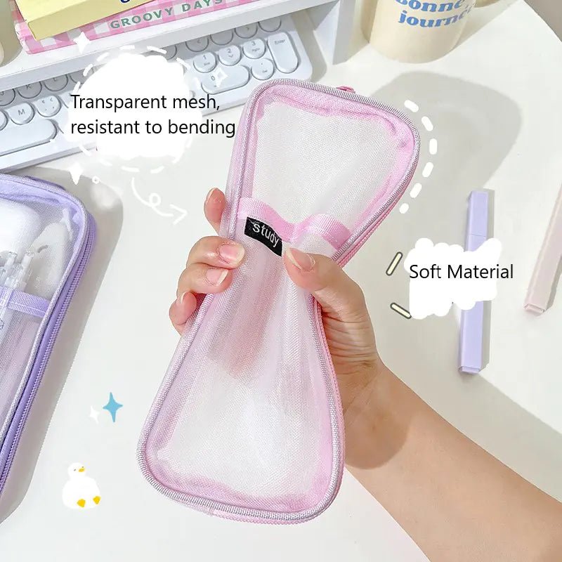 Large-Capacity Transparent Mesh Pencil Bag for Students