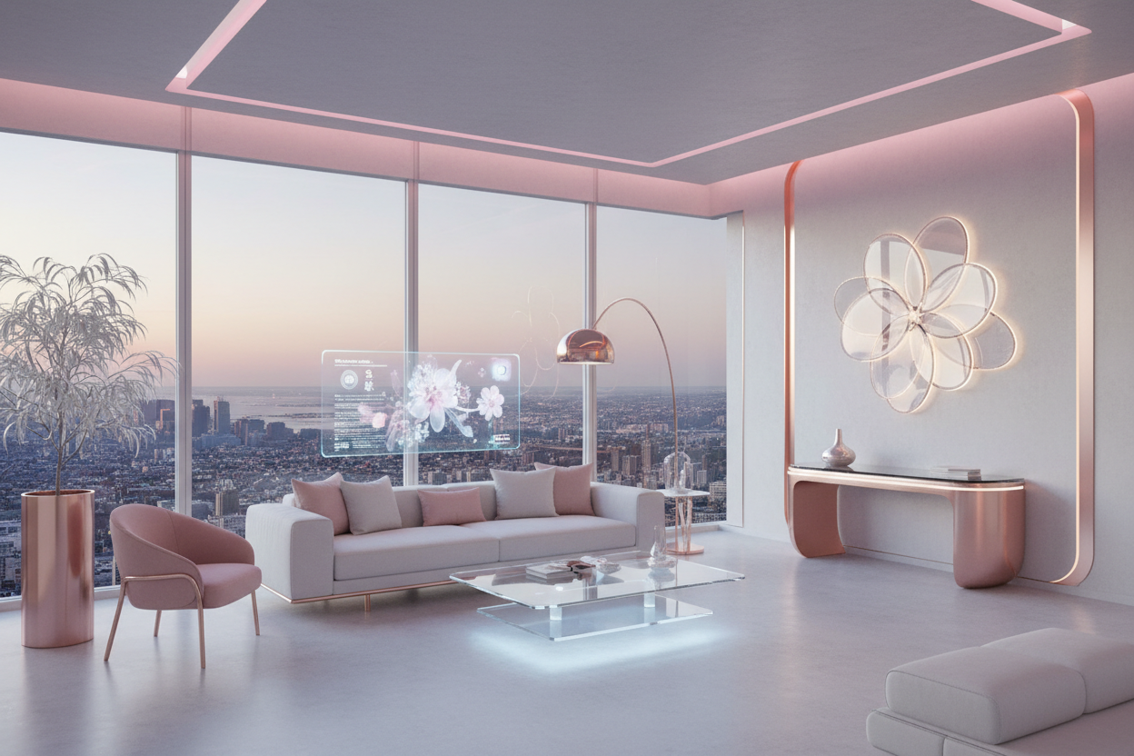 futuristic design home vibe with subtle girly features 