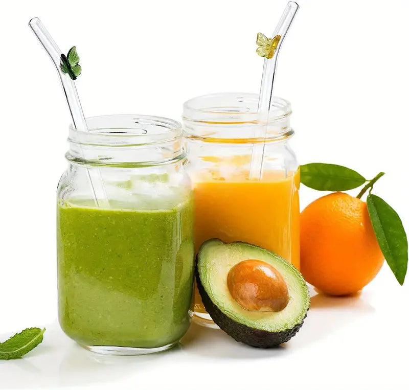 Colorful Butterfly Reusable Glass Straw with Brushes